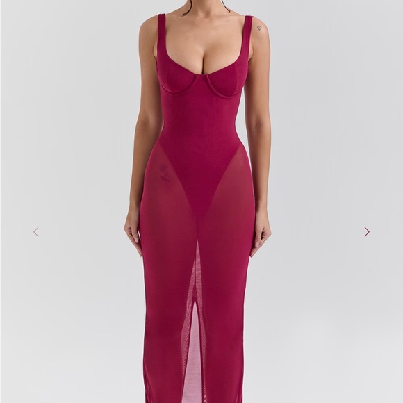 House of CB Dresses & Skirts - House of CB Robina Wine Stretch Mesh Maxi Dress